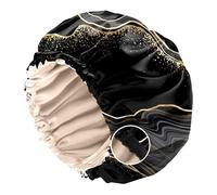 BHAHB Satin Bonnet Silk Bonnet for Sleeping Double Layer Elastic Adjustable Hair Caps Reusable Cute Aesthetic for Women Girls (O12-Black Marble)