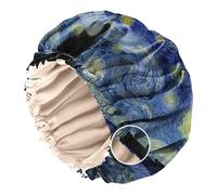 BHAHB Satin Bonnet Silk Bonnet for Sleeping Double Layer Elastic Adjustable Hair Caps Reusable Cute Aesthetic for Women Girls (O18-Starry Night)