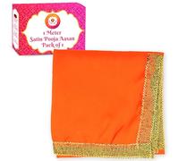 Bhakti Lehar (1 Meter) Orange Silk Satin Altar Cloth for God Pooja Table, Goddess Chowki Aasan, Temple, Mandir and Puja Ghar