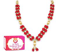 Bhakti Lehar (22 Inch) Artificial Double Layer Velvet Rose Flower Garland for Photo Frame/Hand-Made Gulab Pearl Moti Mala for God Idol Photo and Loved Ones