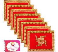 Bhakti Lehar (4 x 6 Inch) Small Size Embroidered Swastik Design Red Velvet Pooja Aasan for God Idol, Home Mandir, Temple Shelf, Ganesh Baithak and God Idol Sitting - Pack of 8