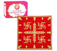 Bhakti Lehar Embroidered Red Velvet Cloth for Pooja and God Idol/Puja Aasan Kapda/Chawki Altar Red Puja Cloth for Mandir, Temple and Other Puja Rituals (15 X 15 Inch Swastik Design, 1)