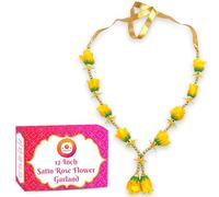 BHAKTI LEHAR - Premium Range Of Pooja Accessories Bhakti Lehar (Size: 12 Inch) Artificial Yellow Rose Garland for Photo Frame | Handmade Gulab Pearl Moti Artificial Flower Mala for God Idols