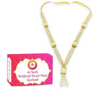 BHAKTI LEHAR - Premium Range Of Pooja Accessories (Size: 16 Inch) Artificial White Pearl Bead Moti Garland for Photo Frame, Moti Mala for God Idols Murti and Loved Ones (Design-2, 16 Inch)