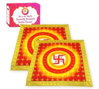 Bhakti Lehar Printed Silk Satin God Chowki Aasan Cloth for Puja (Size: 16" x 16" Inch) | Pooja Assan Kapda | Satin Altar Cloth Mat for Puja Mandir, Temple and Decoration (Set of 2)