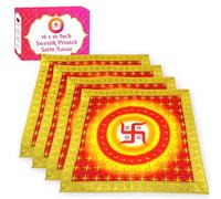 Bhakti Lehar Printed Silk Satin God Chowki Aasan Cloth for Puja (Size: 16" x 16" Inch) | Pooja Assan Kapda | Satin Altar Cloth Mat for Puja Mandir, Temple and Decoration (Set of 4)