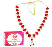 Bhakti Lehar (Size: 16 Inch) Red Foam Rose Flower Garland for Photo Frame and God Idol/Artificial Pearl Moti Mala God Idol Photo, Bhagwan Murti and Loved Ones