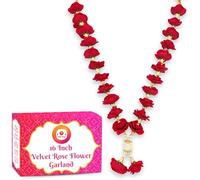 Bhakti Lehar ( Size: 16 Inch ) Red Velvet Rose Flower Garland Mala for Photo Frame and God Idol / Artificial Pearl Moti Gulab Mala Haar