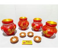 Bhakti2Shakti - Making Worship Special - Handmade Designer Karwa with diya and ghee batti (4 karwa set) | Attractive karva kalash |karwa chauth | mitti ka karwa