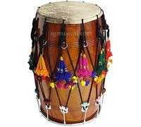 Bhangra Dhol, Straight, Mango Wood, Natural, Padded Bag, Nylon Shoulder Strap, Beaters, Punjabi Dhol Drum Instrument (PDI-DBH)