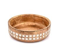 BHAVATU Rustic Mango Wood Fruit Bowl - Handcrafted Wooden Bowl with Burnt & Whitewash Finish for Kitchen Counter, Farmhouse & Seasonal Décor (10" X 10" X 3'')