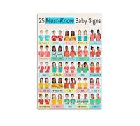 BHBHCPZGR Parent-Child Communication Poster, Learn Baby Sign Language Together, ASL Basics Canvas Art Print Framed,12x18inch(30x45cm)