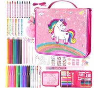 BHBHLFF Unicorn Gifts for Girls 4 5 6 7, Drawing Colouring Set for Kids, Unicorn Pencil Bag With Washable Markers Stationary Set, Girl Toys Age 4-7, Art and Crafts for Kids, Girls Birthday Presents