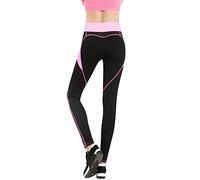 BHBYAFASH High Waist Yoga Leggings, Women Sexy Heart Shape Patchwork Yoga Pants Skinny Fitness Workout Leggings Running Gym Tights Long Trousers with Pocket(Black Pink,S)
