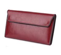 BHBYAFASH Womens Wallet, Women's Vintage Genuine Leather Bifold Wallet Long Wallet 5 Slots Card Holder Phone Clutch Coin Purse Fashion Simple Hand Bag Gift for Women Ladies(Burgundy)