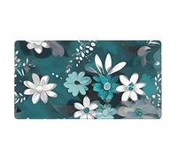 BHCASE Teal Grey and White Floral printing Extra large rubber mouse pad 16 x 29.5 in : Strong adhesion and durability Thickened and anti-slip