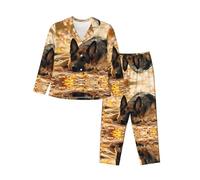 BHCASE Women's long sleeve pajama set German Shepherd Dog Printed size XL : Fabric is soft, breathable and Comfortable Black