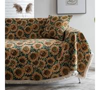 BHCCY Vintage Jacquard Sofa Cover with Bird Pattern - Fringed Sectional/L-Shaped Slipcover, Washable Pet-Friendly Protector for Couches, Loveseats & Futons(Sunflower,71x91 Inch)