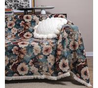 BHCCY Vintage Jacquard Sofa Cover with Bird Pattern - Fringed Sectional/L-Shaped Slipcover, Washable Pet-Friendly Protector for Couches, Loveseats & Futons(Mmh Floral,71x118 Inch)