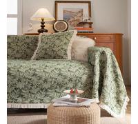 BHCCY Vintage Jacquard Sofa Cover with Bird Pattern - Fringed Sectional/L-Shaped Slipcover, Washable Pet-Friendly Protector for Couches, Loveseats & Futons(Green Leaf,71x150 Inch)