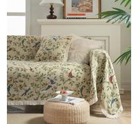 BHCCY Vintage Jacquard Sofa Cover with Bird Pattern - Fringed Sectional/L-Shaped Slipcover, Washable Pet-Friendly Protector for Couches, Loveseats & Futons(Beige Bird,71x102 Inch)