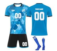 BHDSGI Personalised Football Shirt for Boys, Kids, Men - Blue, One Size, Regular Fit, Athletic Style, Solid Pattern, Sports Occasion, Machine Washable, Polyester Material, Football Collection
