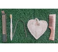 Bheeshma Natural Personal Grooming Set (Pack of Bamboo Tooth Brush, Tounge Cleaner, Loofah, Handle Comb) Chemical Free | Neem Wood | Bio-Degradable