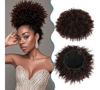 BHF Afro Puff Ponytail Drawstring Synthetic Short Kinky Curly Pineapple Ponytail Donut Chignon Hairpieces Wig 115g Wrap Updo Hair Extensions With Two Clips for women (12inch，4#）