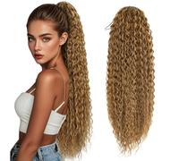 BHF Drawstring Blonde Ponytail Extension - Long Curly Hair Ponytail Extensions Dark Blonde Mix Natural Pony Tail Extension for Black Women（30inch 8/24#）