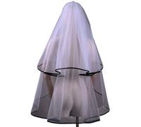 BHFYOB Black Ribbon Trim Long Tulle Marriage Bridal Veil with Fix Hair Comb for Marriage Wedding Celebration Party Accessories