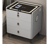 BHGFYXBS Nightstand With Charging Station, Modern Bedside Tables With Drawers, Fingerprint Lock, 3-Color Led Lights, Smart End Table For Bedroom