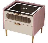 BHGFYXBS Simple Nightstand Smart Nightstand Wireless Charging Station End Table 2 Drawers Bedside Table Wood 3-Color Led Leather Vision,Grey-40 * 40 * 52Cm,Pink-40 * 40 * 52Cm,Pink-40 * 40 * 52cm