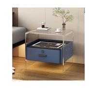 BHGFYXBS Smart Nightstand Acrylic End Table Wireless Charging Bedside Table Led Fingerprint Lock Drawer Leather Bedside Cabinet,Pink,Blue,Blue
