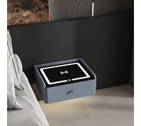 BHGFYXBS Smart Nightstand, With Usb &Wireless Charging Station, Floating Nightstand With Drawer With Automatic Sensor Light Nightstand With Glass Top Modern Slim Nightstand For Sm,Blue-46 * 37 * 20cm
