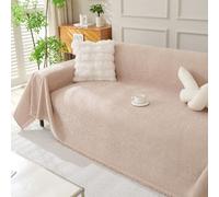 BHGRTSQ Nordic Solid-Colour Chenille Sofa Throw Slip-Resistant & Cat-Scratch-Proof Sofa Cover Couch Protector Loveseat L Shaped Covers with Tassel,Suitable for All Seasons(Size:180x150cm,Color:Khaki)