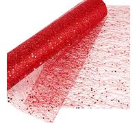 BHGT 11.8x11 Yards Sparkle Red Tulle Roll Glitter Sequin Valentine‘s Day Tulle Fabric Roll Organza Tulle Glitter Tulle Roll Fabric Ribbon for DIY Crafts Wedding Décor Party Decoration Gift Wrapping