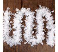 BHGT 6 Packs x 2M White Christmas Tinsel Garlands White Snowflakes Tinsel Xmas Decorations Metallic Tinsel Garland for Christmas Tree Decorations