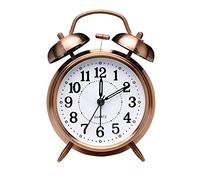 BHGWR Retro Alarm Clock, Old Fashioned Bedside Alarm Clock with Non Ticking Twin Bell, Vintage Battery Operated Analogue Quartz Loud Alarm Clock with Night Light for Bedroom Brown