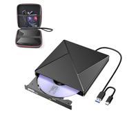 BHHB External CD Player for PC USB 3.0 and USBC External Optical DVD Burner Portable CD/DVD-/+RW Drive Fast Transmission Built-in USB Cable for Windows/MacOS/Laptop/Desktops with Carry Case