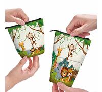 BHHJKK Animal Pencil Case Jungle Happy Monkey Tiger Giraffe Lion Elephant Standing Pencil Case Pencil Pouch Pencil Holder Colorful