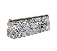 BHHJKK Black Flowers Pattern Leather Pencil Case,Small and Convenient to Carry,Women's Fashionable Triangular Leather Pencil Case,Multifunctional Zippered Desk Storage Box Travel Makeup Bag