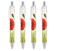BHHJKK Black Pens Ballpoint Pen Ball Point Pen Smooth Writing Gel Pens Retractable 0.5 Fine Point for School Office Red Poppy Flowers Pattern 1 PCS
