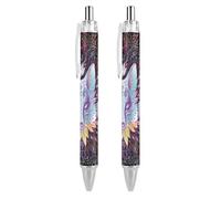 BHHJKK Black Pens Ballpoint Pen Ball Point Pen Smooth Writing Gel Pens Retractable 0.5 Fine Point for School Office Fox Galaxy Ethnic Pattern 2 PCS