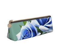 BHHJKK Blue Flowers Leather Pencil Case,Small and Convenient to Carry,Women's Fashionable Triangular Leather Pencil Case,Multifunctional Zippered Desk Storage Box Travel Makeup Bag