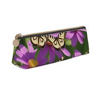 BHHJKK Butterflies and Flowers Leather Pencil Case,Small and Convenient to Carry,Women's Fashionable Triangular Leather Pencil Case,Multifunctional Zippered Desk Storage Box Travel Makeup Bag