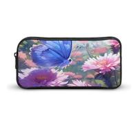 BHHJKK Butterfly Wildflower Floral Pencil Case Large Pencil Pouch Pen Bag Zip Pen Organizer Makeup Bag for Women Men