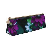 BHHJKK Colorful Flowers Leather Pencil Case,Small and Convenient to Carry,Women's Fashionable Triangular Leather Pencil Case,Multifunctional Zippered Desk Storage Box Travel Makeup Bag