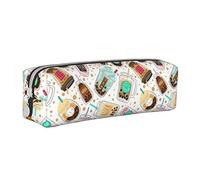 BHHJKK Cute Cartoon Bubble Tea Pattern Pencil Case Holder Pouch with Zipper Leather Pen Pencil Bags Box Organizer Cosmetic Makeup Bag Storage Bag