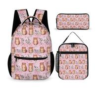 BHHJKK Cute Cartoon Capybaras Backpack 3 Piece Combination Backpack Lunch Bag Pencil Case for Unisex