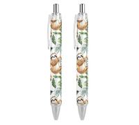 BHHJKK Cute Sloth Coconut Palm Leaves Ballpoint Pen Patterned Retractable Black Round Barrel Fine Point Pens 0.5mm 1/2/4 Pcs